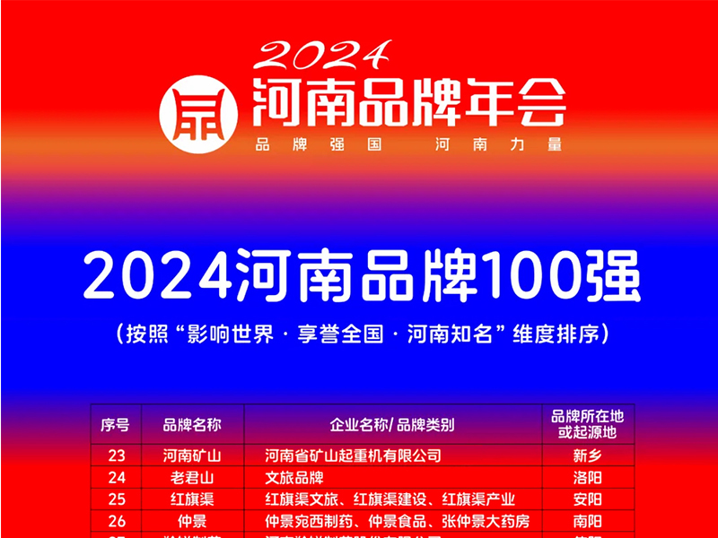 穩(wěn)居百強，行業(yè)引 領(lǐng)｜河南礦山榮登“河南品牌100強”榜單